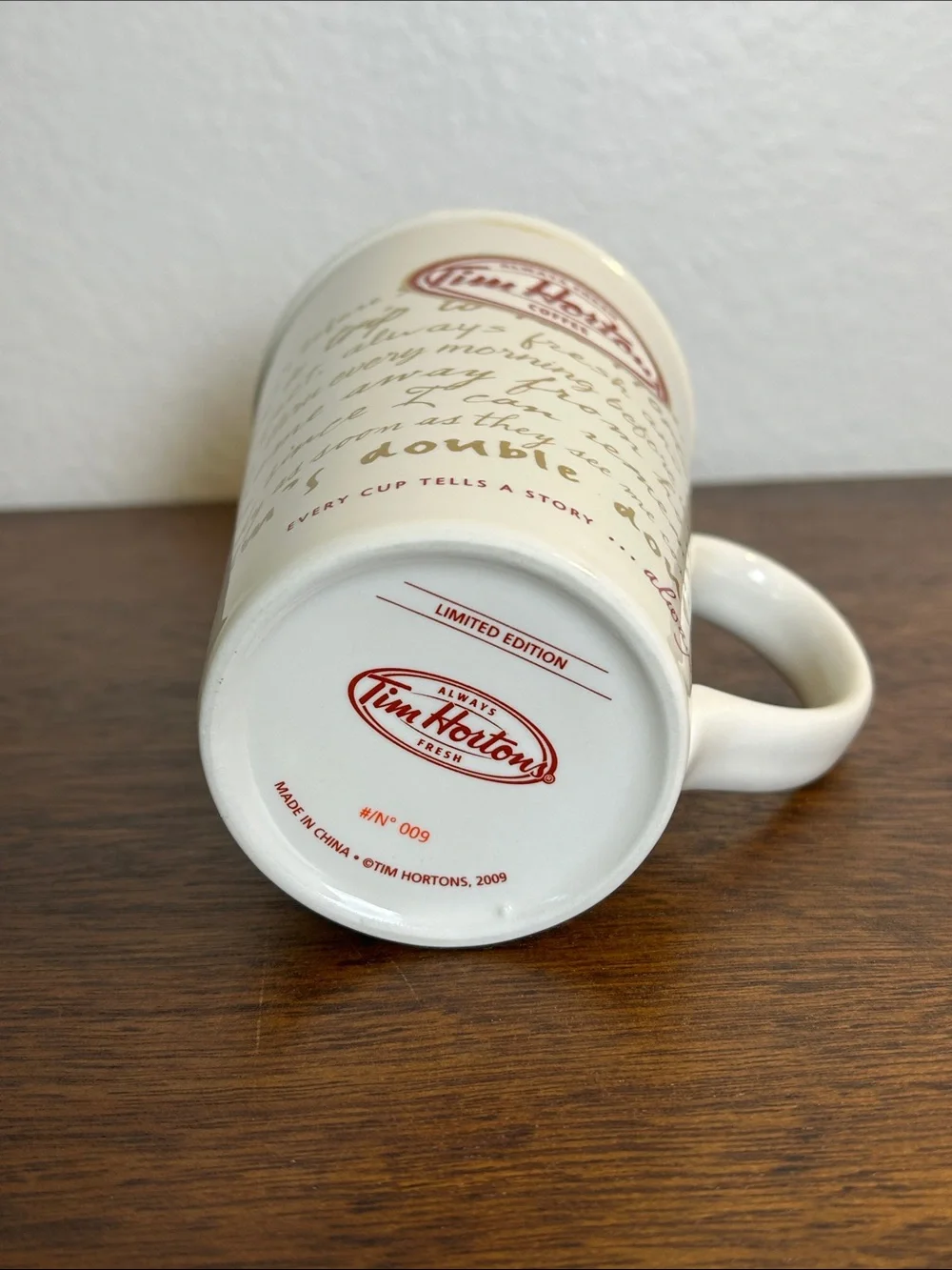 Tim Hortons 2009 Limited Edition Tall Coffee Cup Every Cup Tells A Story Script